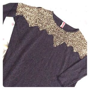 Gray light sweater w/Gold sequins....